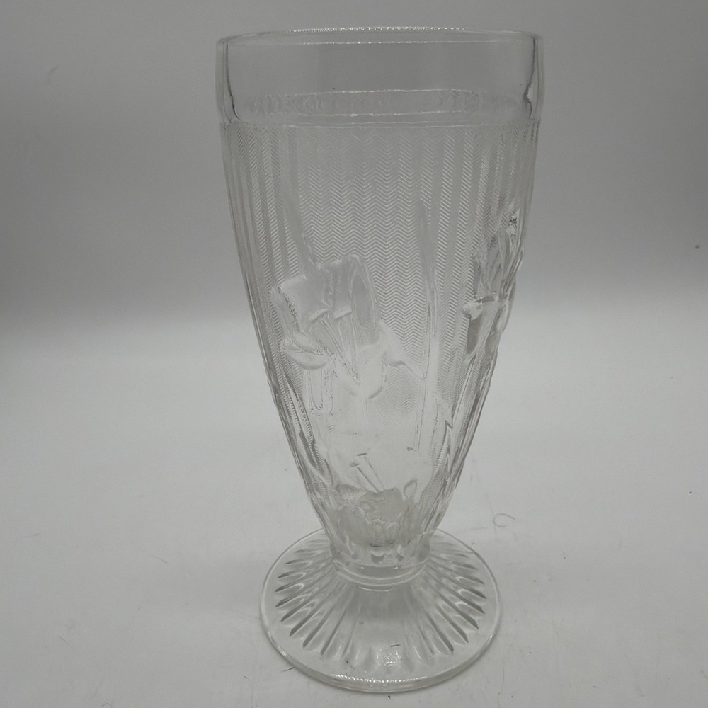 Jeanette Glass Iris and Herringbone 6.5" Inch Footed Water Ice Tea Tumbler